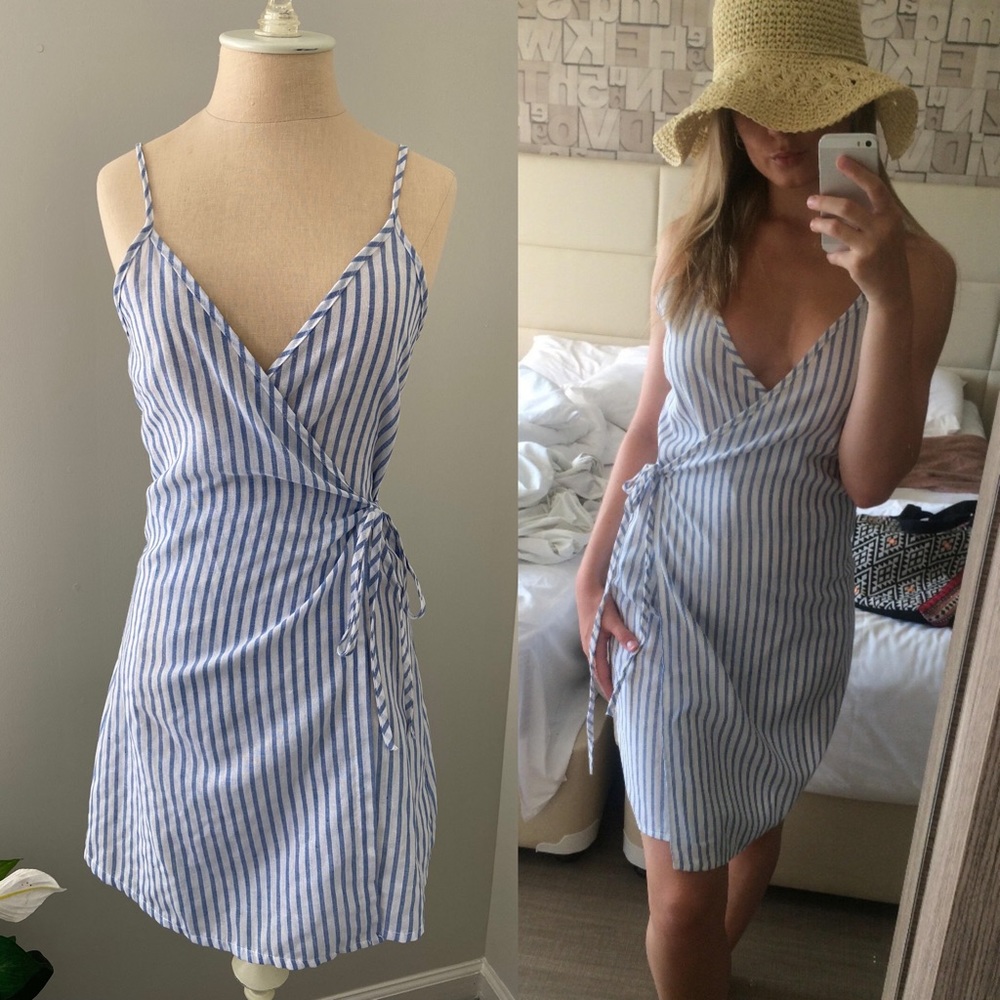 Blue Striped Wrap Dress